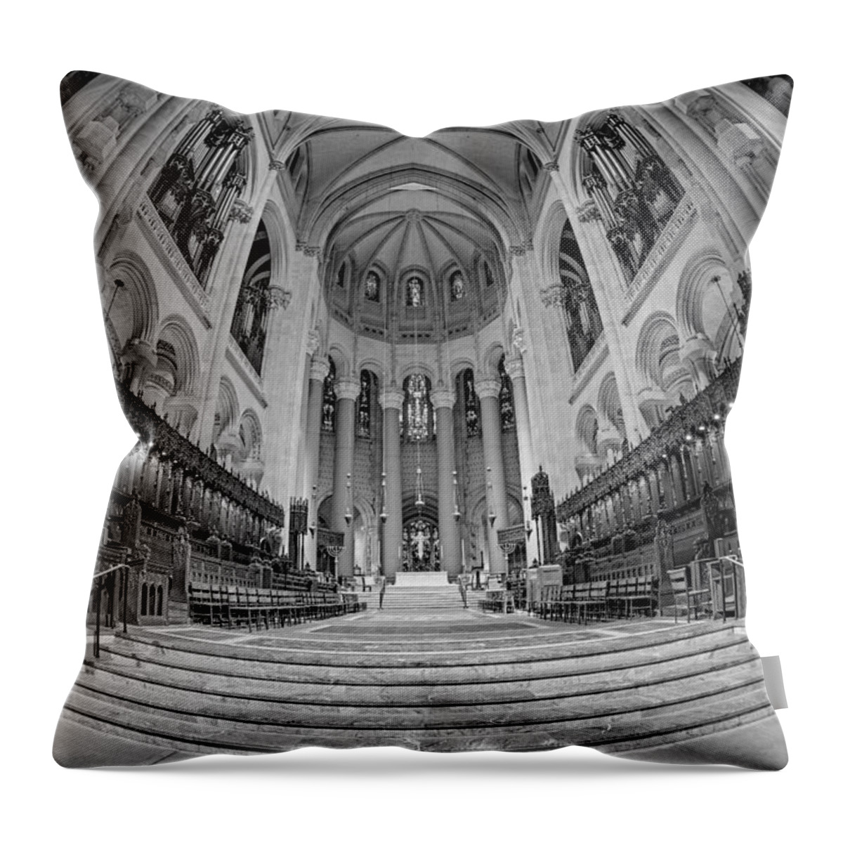 Saint John The Divine Throw Pillow featuring the photograph Saint John The Divine Cathedral High Altar III BW by Susan Candelario