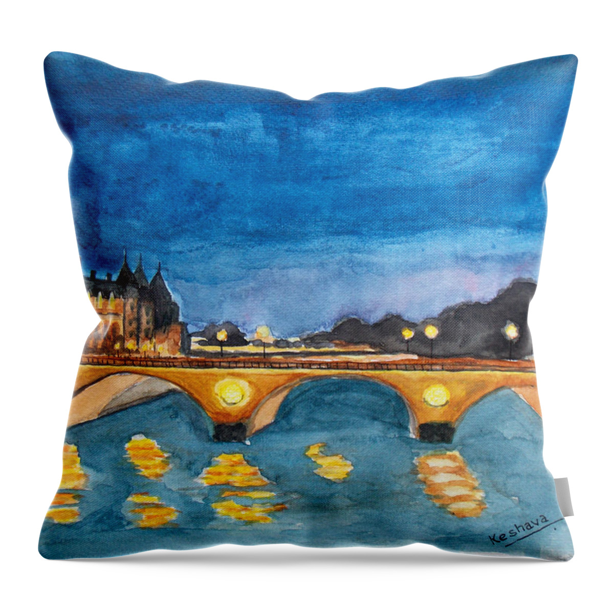 Paris Throw Pillow featuring the painting Saint-Michael Bvd. paris by Keshava Shukla