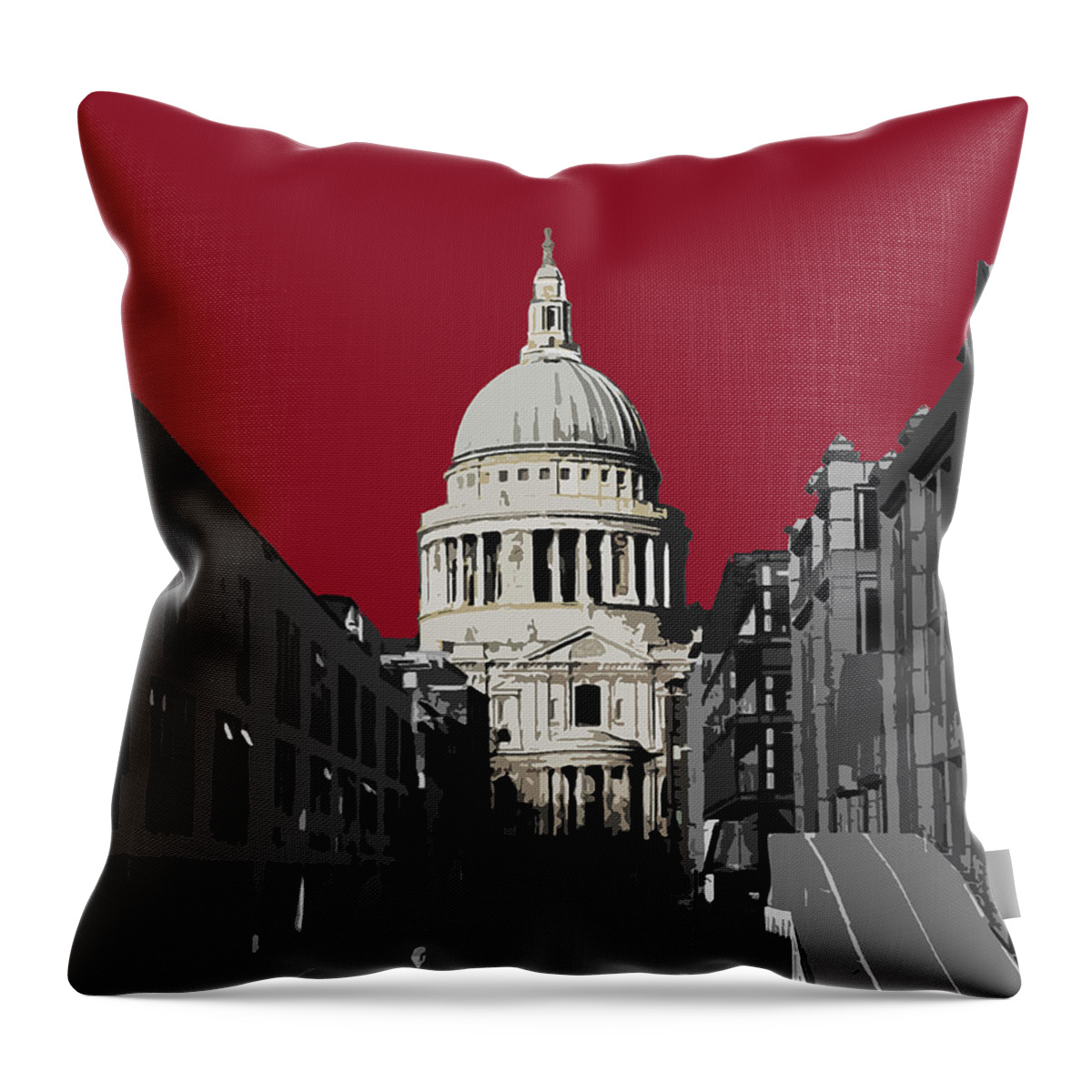 Eye Throw Pillow featuring the mixed media Saint Pauls - Blazing RED #2 by BFA Prints