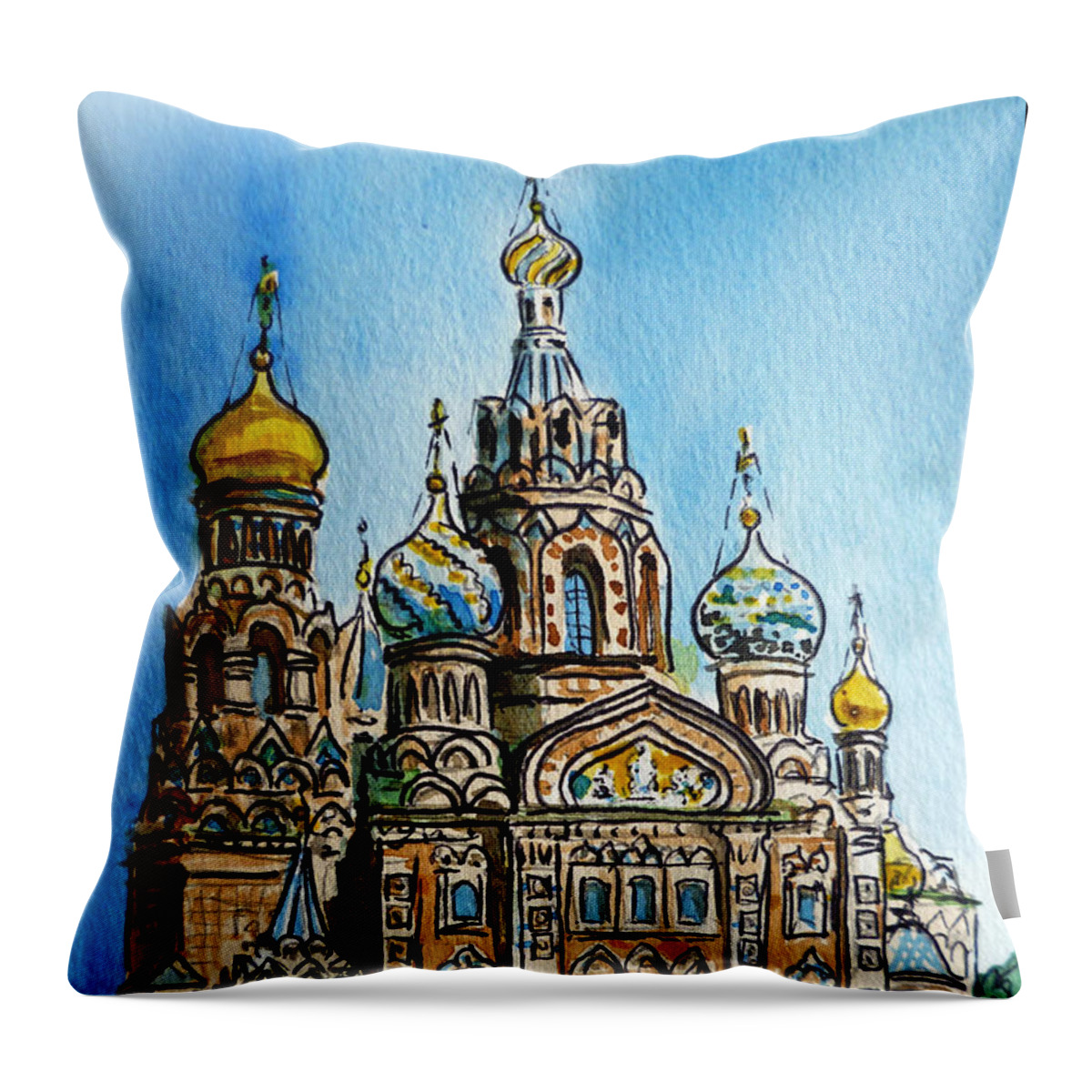 Russia Throw Pillow featuring the painting Saint Petersburg Russia The Church of Our Savior on the Spilled Blood by Irina Sztukowski