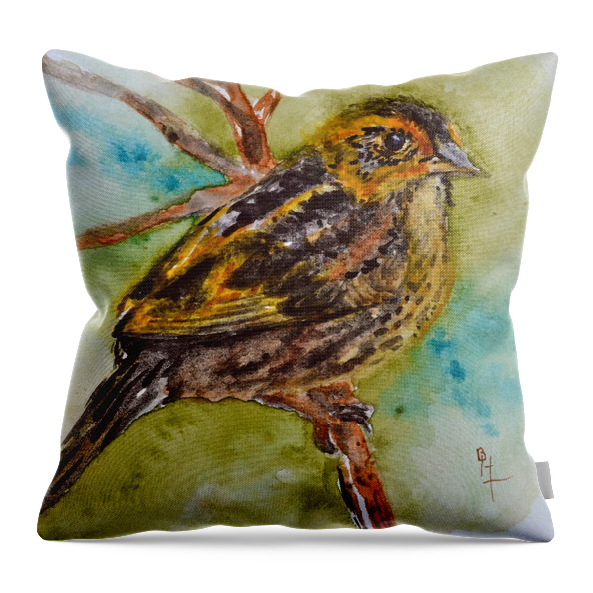 Saltmarsh Sparrow Throw Pillow featuring the painting Saltmarsh Sparrow by Beverley Harper Tinsley