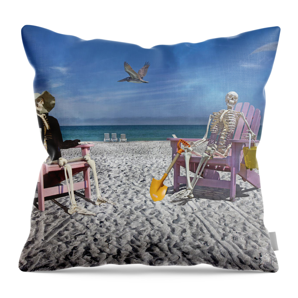 Skeleton Throw Pillow featuring the photograph Sam and His Friend Visit Long Boat Key by Betsy Knapp