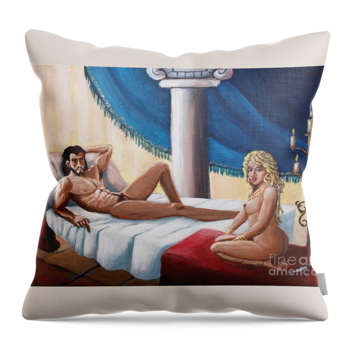Samson Throw Pillow featuring the painting Samson and Delilah by Jean Pierre Bergoeing