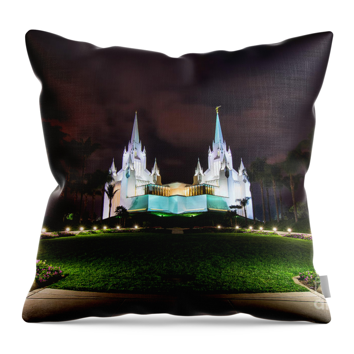San Diego Throw Pillow featuring the photograph San Diego Temple by Eddie Yerkish
