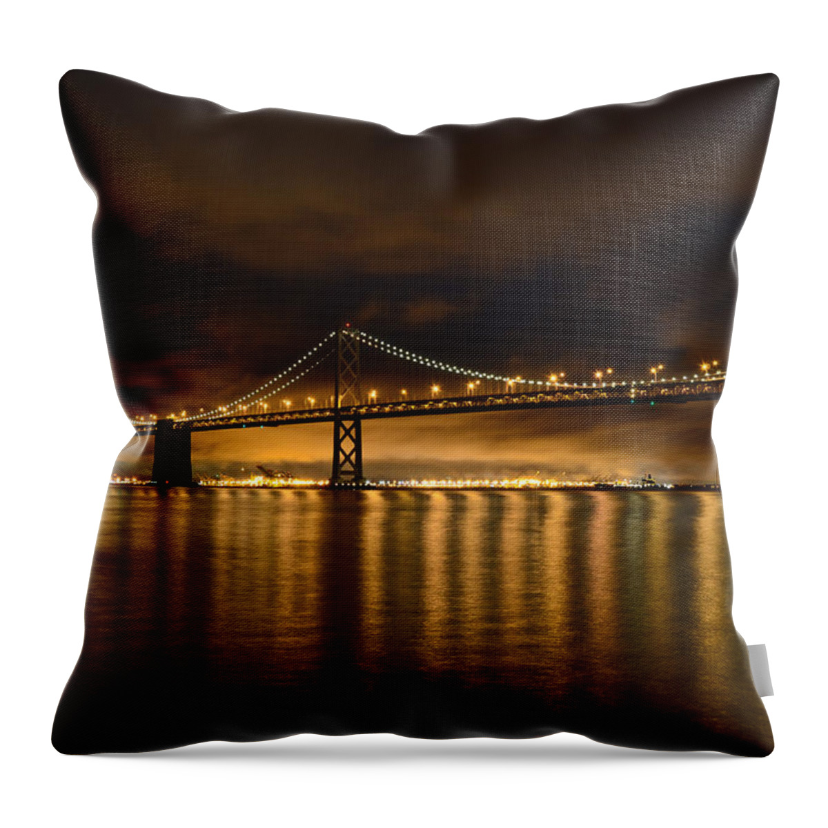 Skyline Throw Pillow featuring the photograph San Francisco - Bay Bridge at Night by Carlos Alkmin