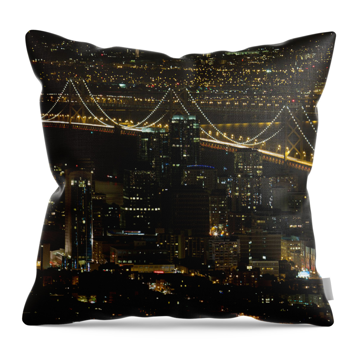 San Throw Pillow featuring the photograph San Francisco Cityscape with Oakland Bay Bridge at Night by David Gn
