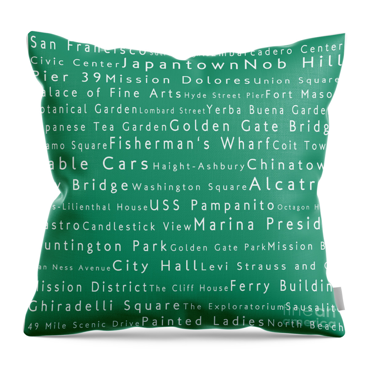 Cities Throw Pillow featuring the photograph San Francisco in Words Algae by Sabine Jacobs