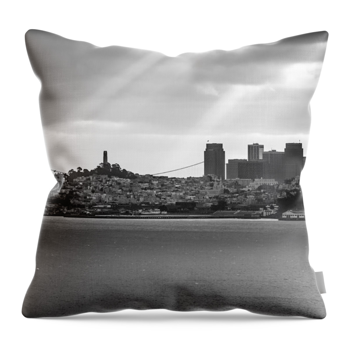 San Francisco Skyline Throw Pillow featuring the photograph San Francisco Morning Rays by Gregory Ballos