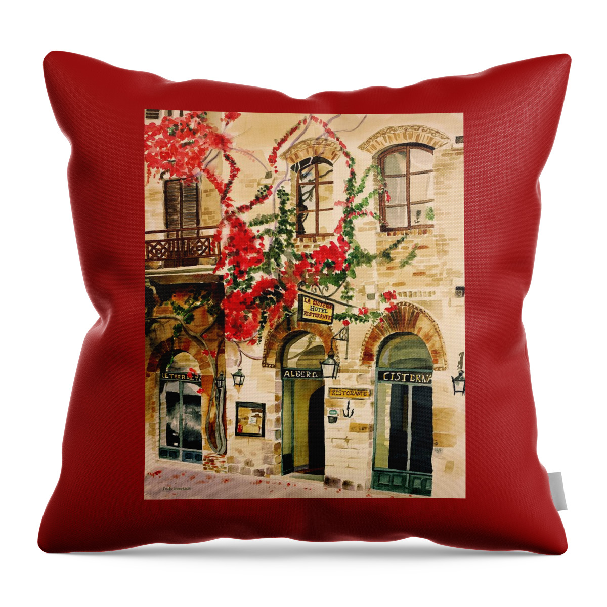 Award-winning Throw Pillow featuring the painting San Gimignano by Judy Swerlick