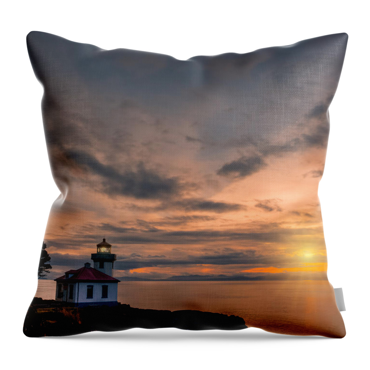Lime Kiln Lighthouse Throw Pillow featuring the photograph San Juan Sunset by Dan Mihai