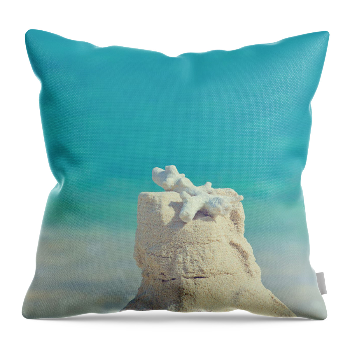 Sand Castle Throw Pillow featuring the photograph Sand Castle with Coral Against Calm Turquoise Sea 2 by Beverly Claire Kaiya