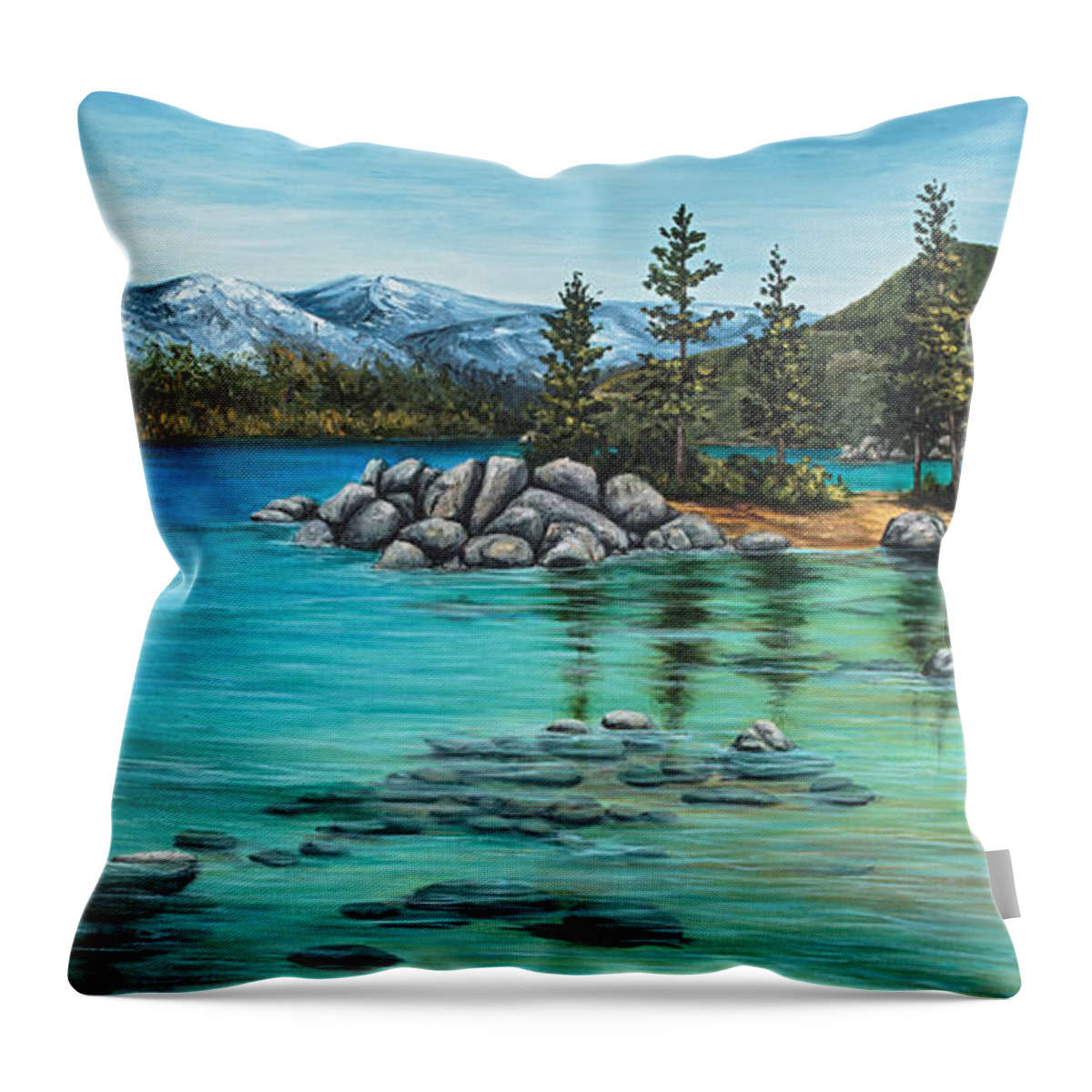 Landscape Throw Pillow featuring the painting Sand Harbor by Darice Machel McGuire