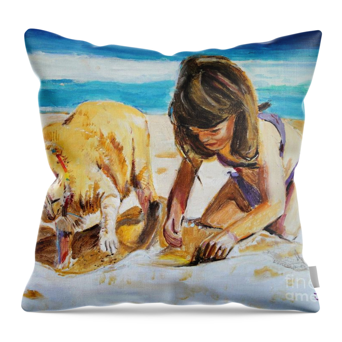 Beach Throw Pillow featuring the painting Sandi's Helper by Judy Kay