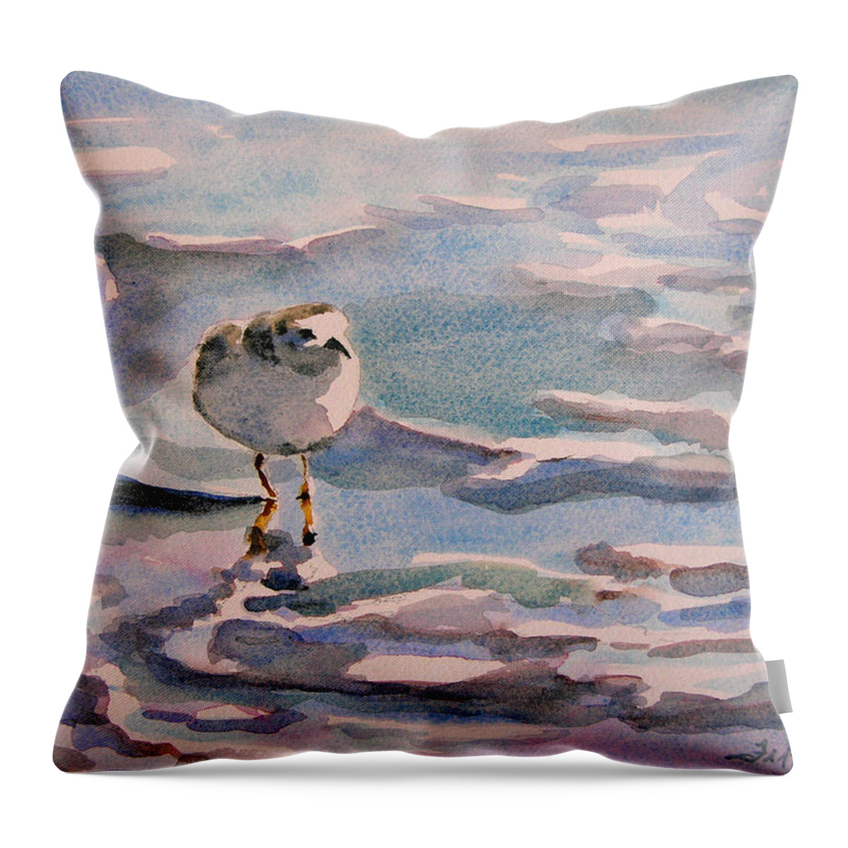 Art Throw Pillow featuring the painting Sandpiper and seafoam 3-8-15 by Julianne Felton