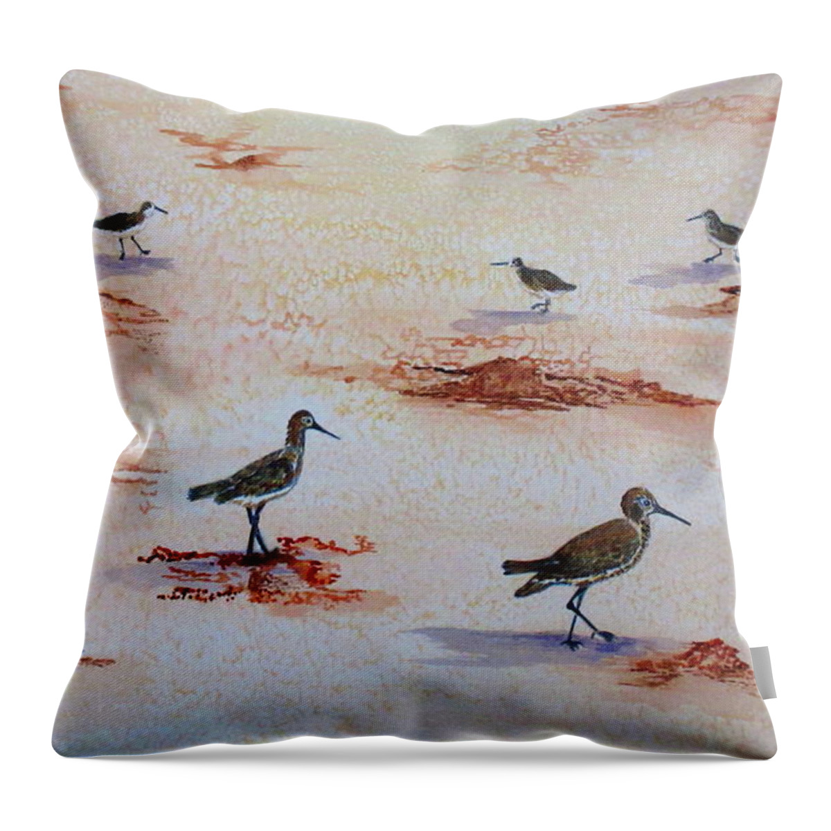 Art Throw Pillow featuring the painting Sandpipers on Sanibel by Ashley Goforth