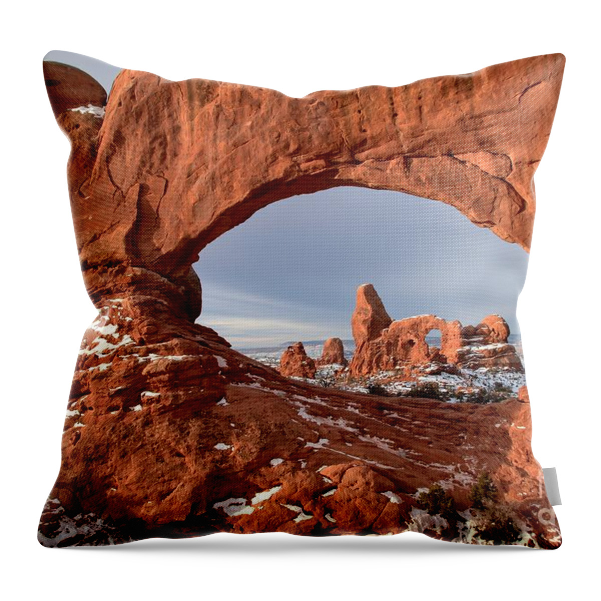 Turret Arch Throw Pillow featuring the photograph Sandstone Arch Window by Adam Jewell