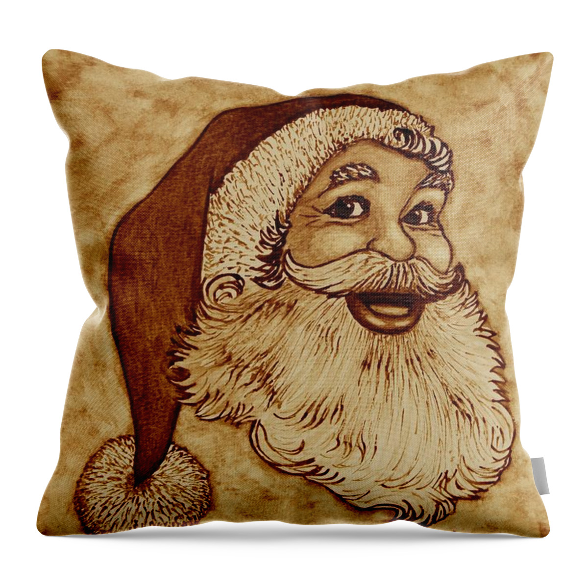 Santa Coffee Art Throw Pillow featuring the painting Santa Claus Joyful Face by Georgeta Blanaru