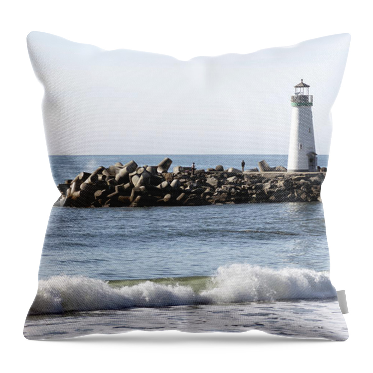 Barbara Snyder Throw Pillow featuring the digital art Santa Cruz Lighthouse Wave Wide by Barbara Snyder