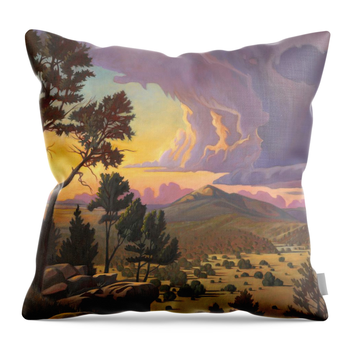 Santa Fe Throw Pillow featuring the painting Santa Fe Baldy - Detail by Art West