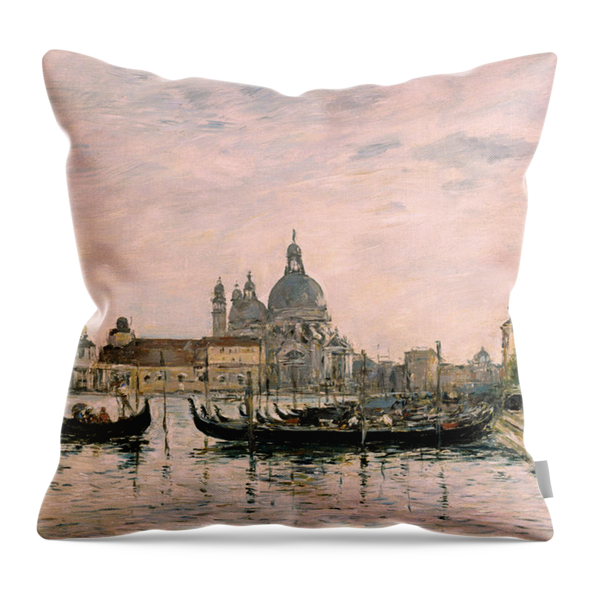 Venice Throw Pillow featuring the painting Santa Maria della Salute and the Dogana by Eugene Louis Boudin