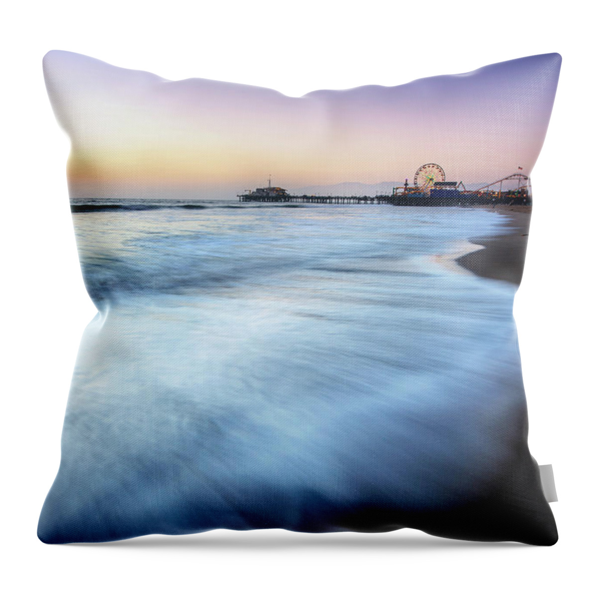 Scenics Throw Pillow featuring the photograph Santa Monica Beach by Piriya Photography