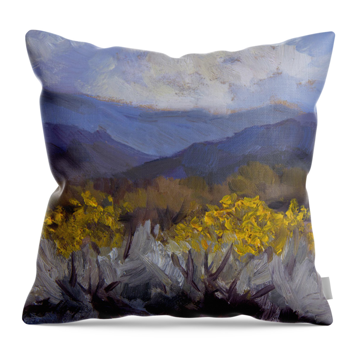 Desert Throw Pillow featuring the painting Santa Rosa Mountains and Desert Marigolds by Diane McClary
