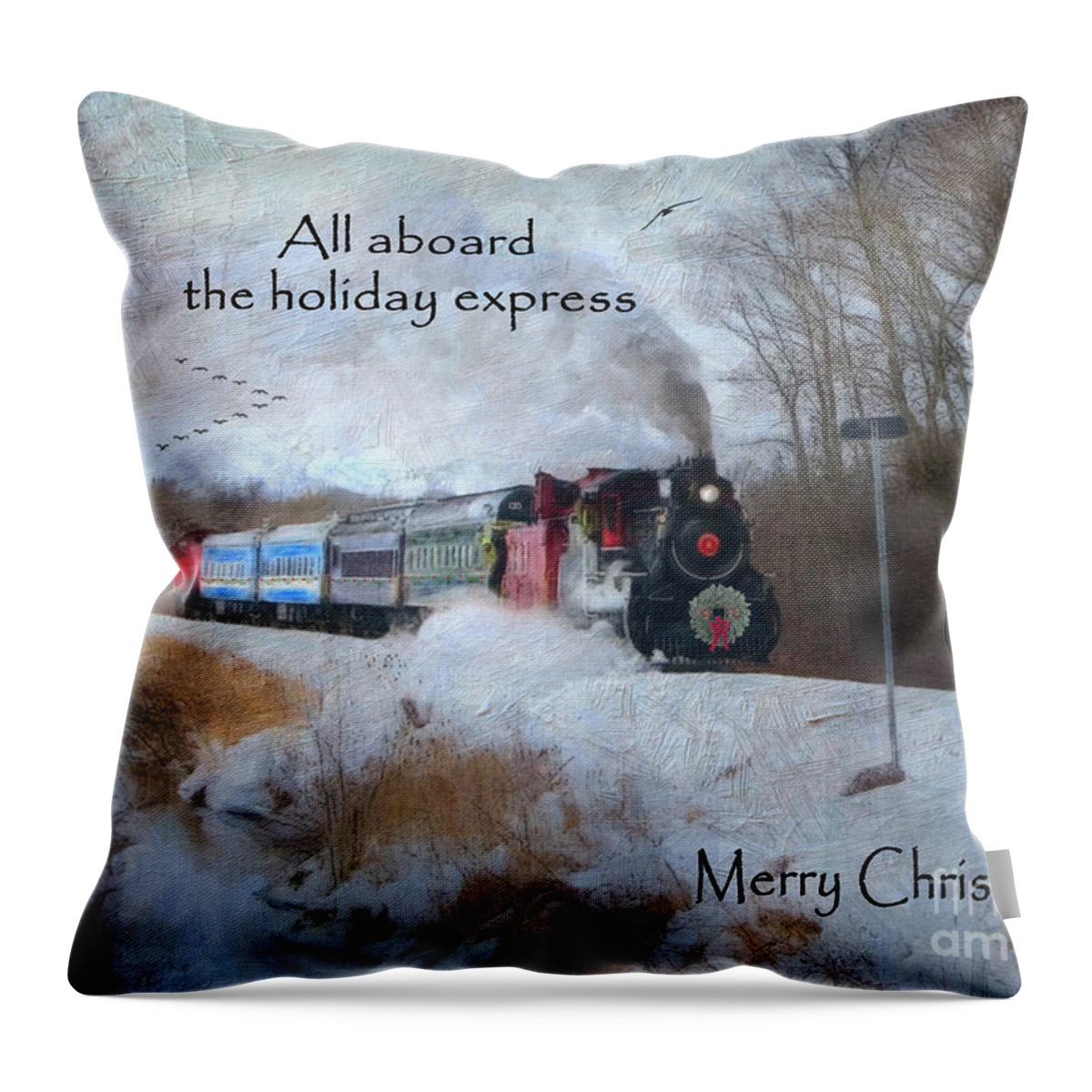 Railroad Throw Pillow featuring the digital art Santa Train - Waterloo Central Railway by Lianne Schneider
