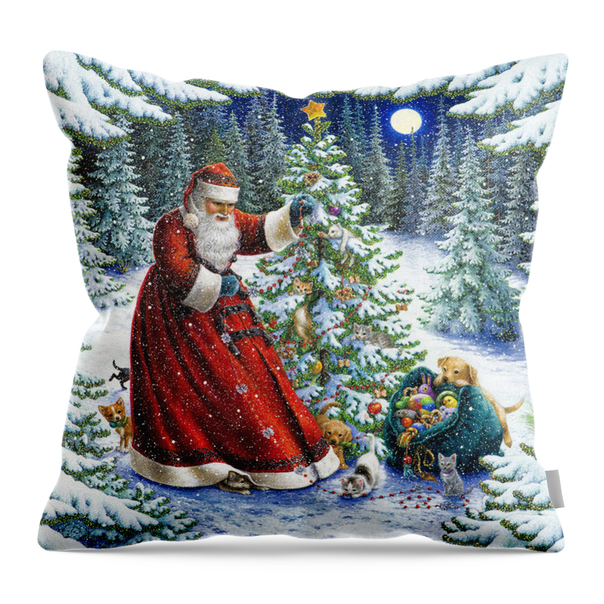Santa Claus Throw Pillow featuring the painting Santa's Little Helpers by Lynn Bywaters