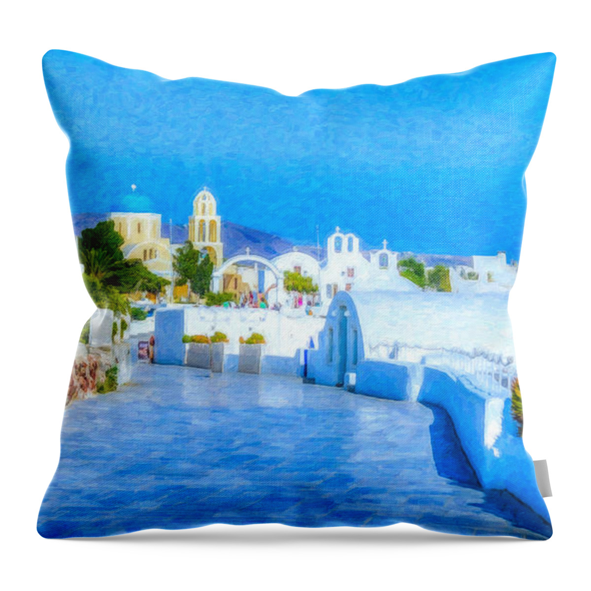 Oia Throw Pillow featuring the painting Santorini Grk4120 by Dean Wittle