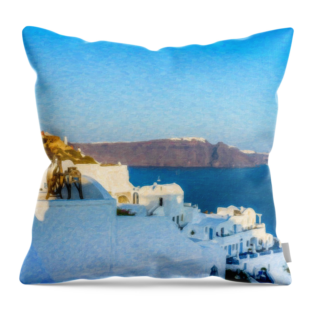 Oia Throw Pillow featuring the painting Santorini Grk4163 by Dean Wittle