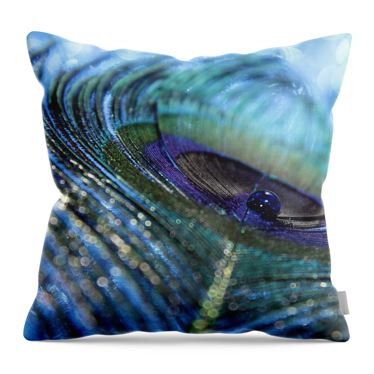 Peacock Feather Throw Pillow featuring the photograph Saphire Blues by Krissy Katsimbras