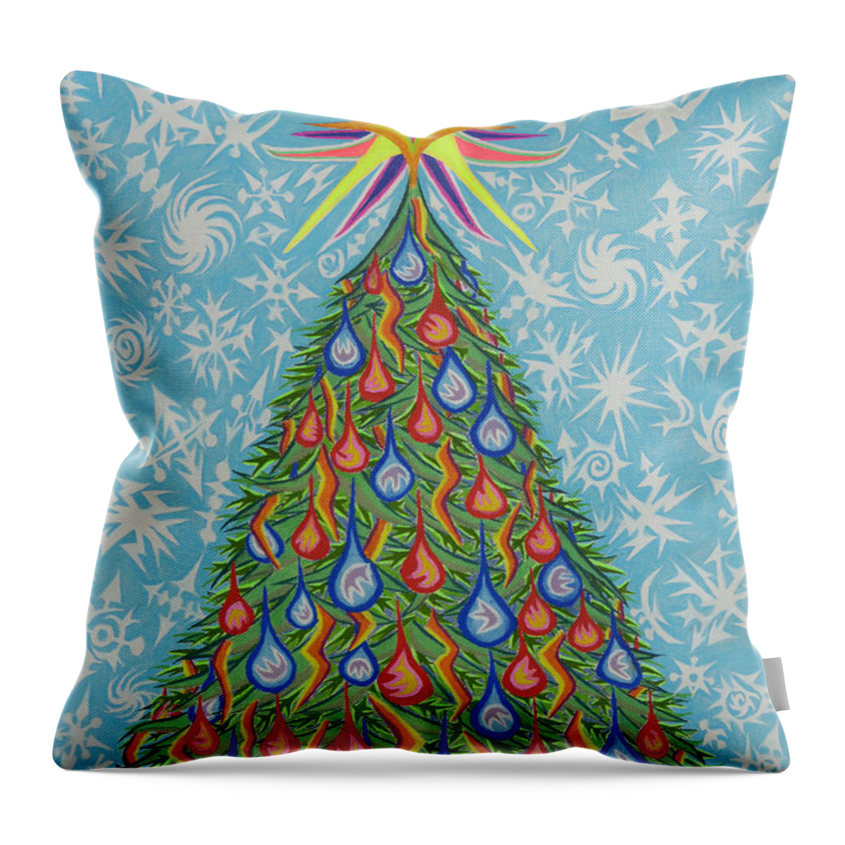 Christmas Tree Throw Pillow featuring the painting Sapin Noel by Robert SORENSEN