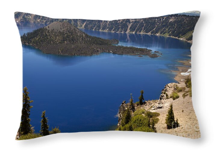 Peaceful Throw Pillow featuring the photograph Sapphire Blue Crater Lake by David Millenheft