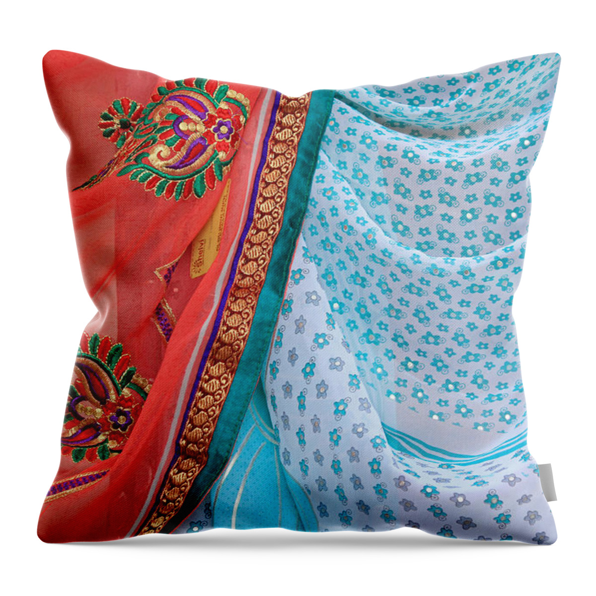 Mumbai Throw Pillow featuring the photograph Saree In the Market by E Faithe Lester
