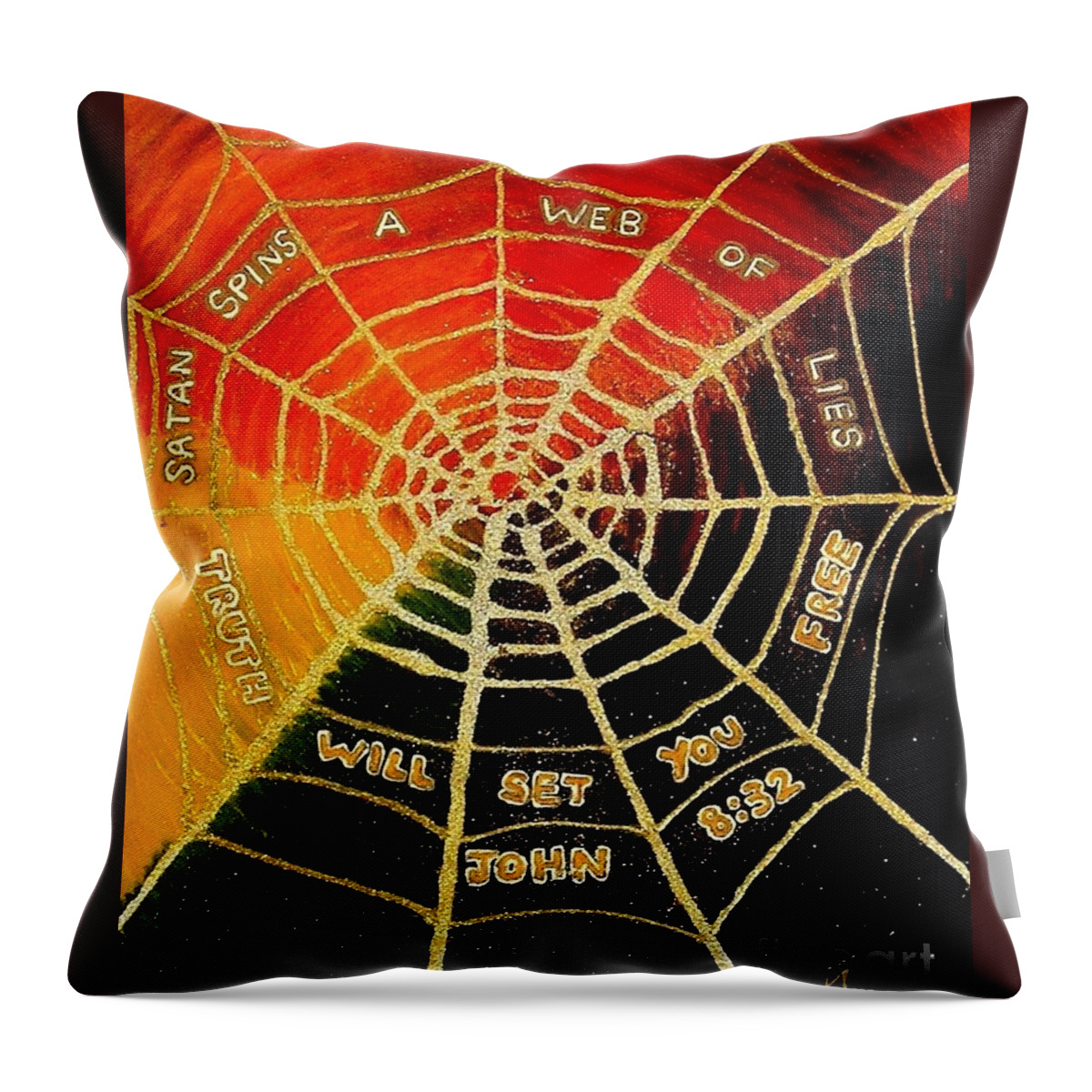 Satan Throw Pillow featuring the painting Satan's Web of Lies by Karen Jane Jones