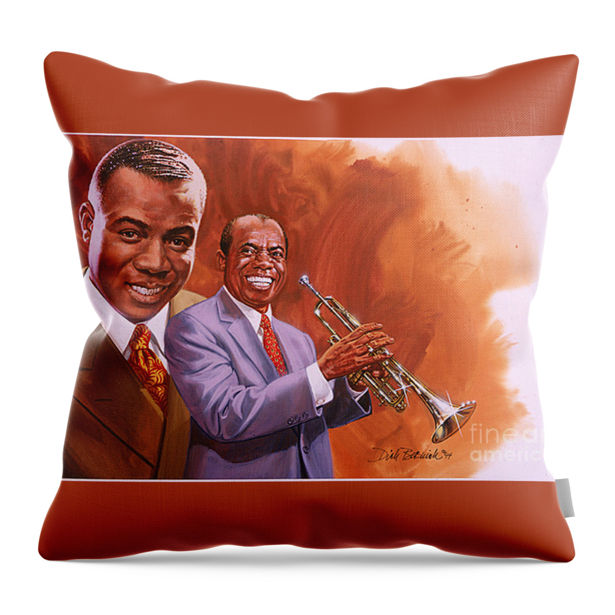 Music Throw Pillow featuring the painting Satchmo by Dick Bobnick