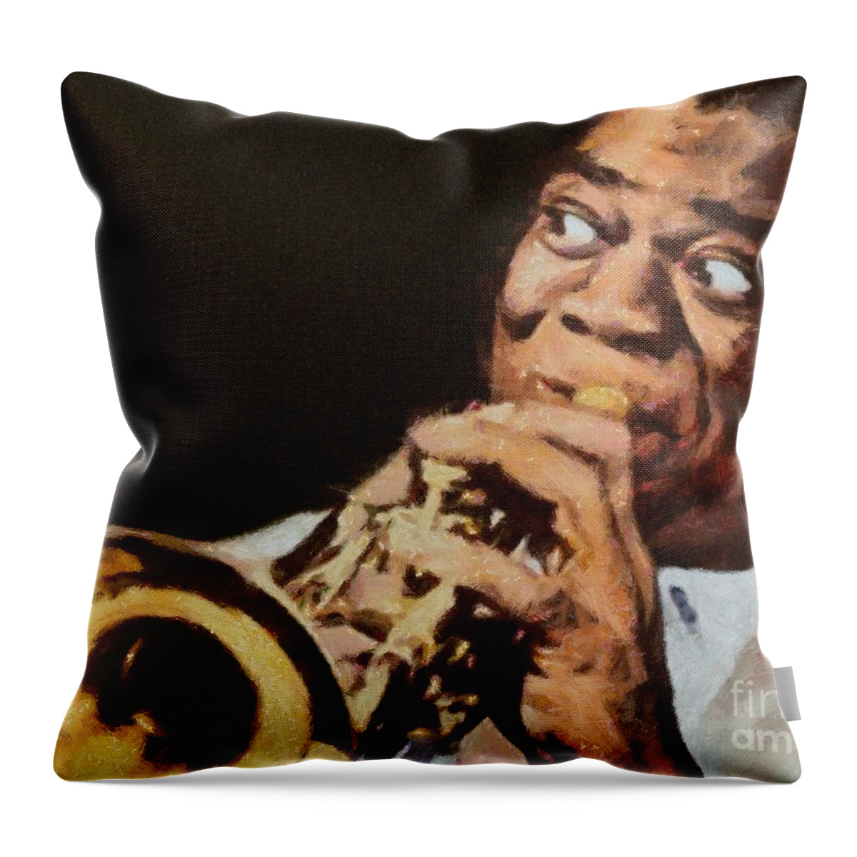  Jazz Trumpeter Throw Pillow featuring the painting Satchmo by Dragica Micki Fortuna