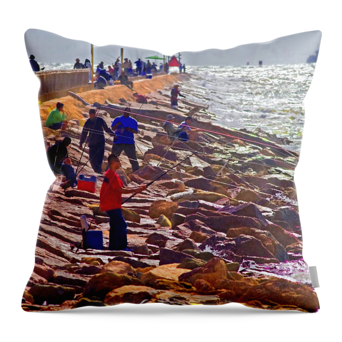 Morning Throw Pillow featuring the photograph Saturday Morning on the Surfside Jetty by Gary Holmes