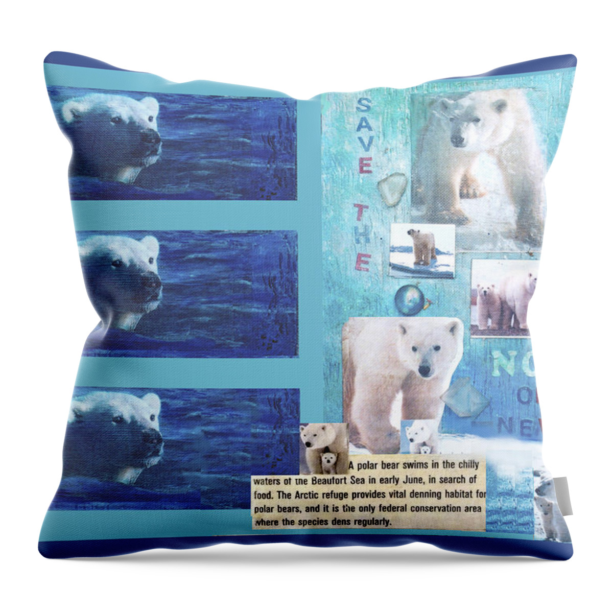 Ecology Throw Pillow featuring the mixed media Save the Polar Bear Now or Never by Mary Ann Leitch