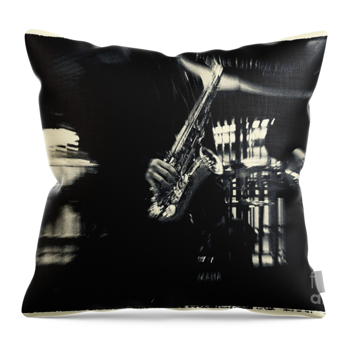 Filmnoir Throw Pillow featuring the photograph Saxophone at Columbus Circle New York City by Sabine Jacobs