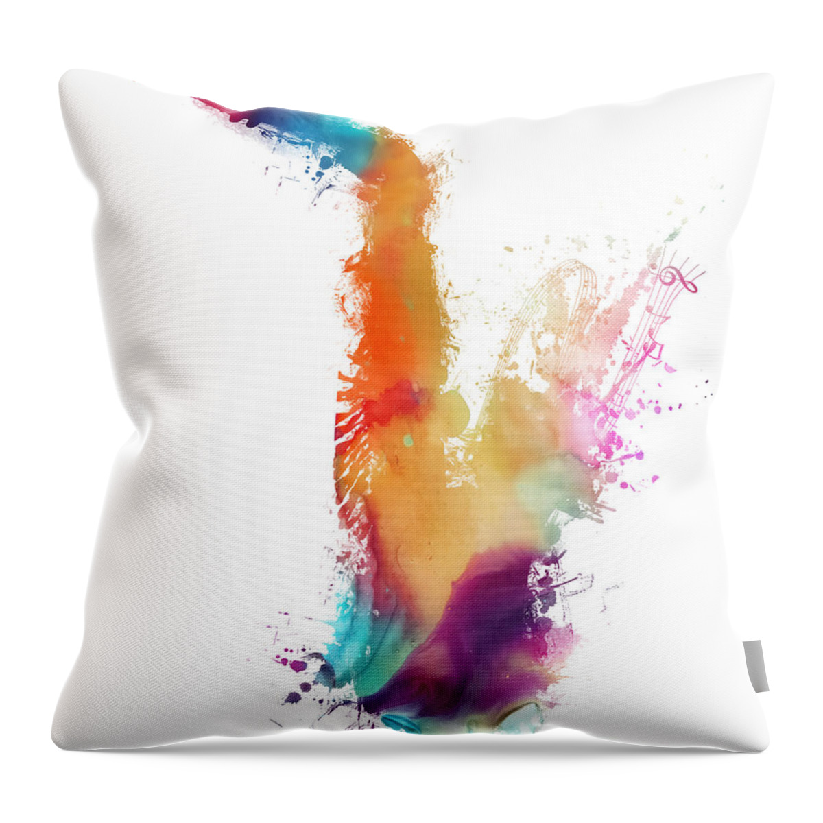 Saxophone Throw Pillow featuring the digital art Saxophone colored musical instrument by Justyna Jaszke JBJart