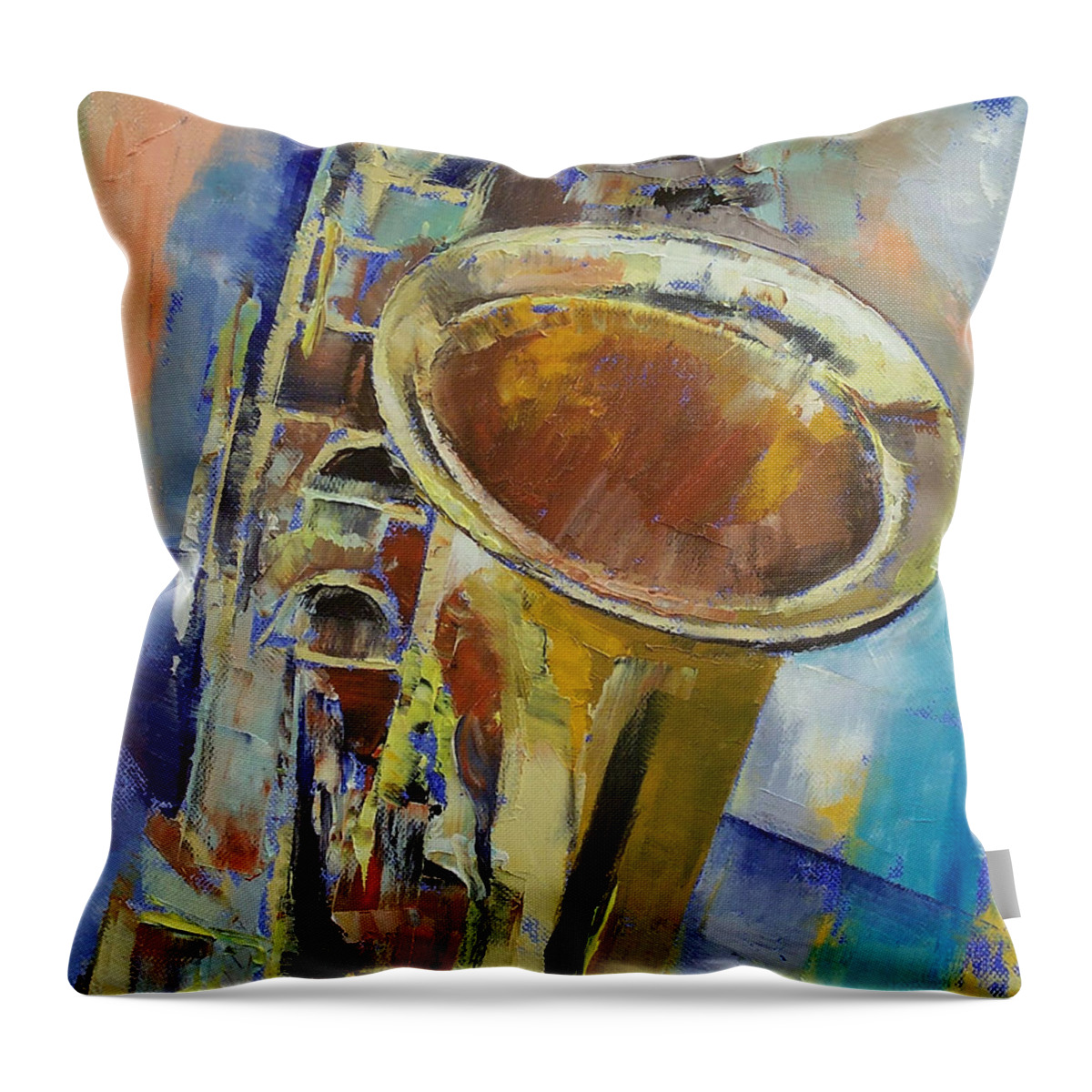 Saxophone Throw Pillow featuring the painting Saxophone by Michael Creese