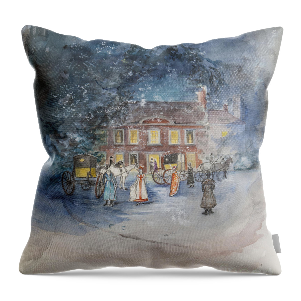 Jane Austen Throw Pillow featuring the painting Scene from Jane Austens Emma by Caroline Hervey Bathurst