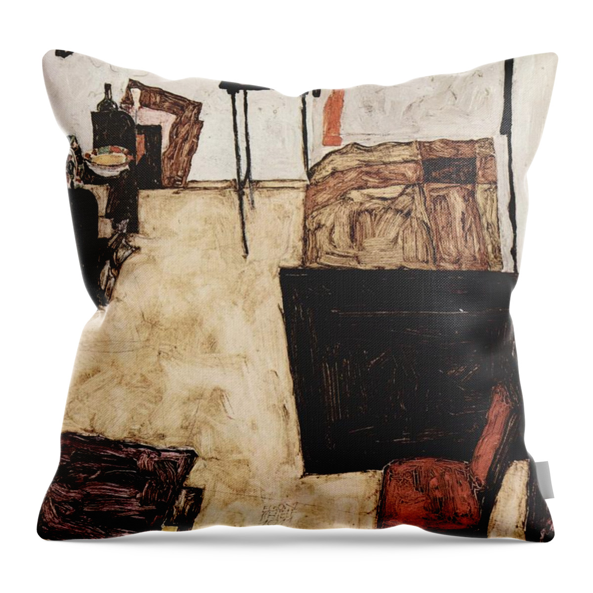 Egon Schiele Throw Pillow featuring the painting Schiele's Room in Neulengbach by Celestial Images