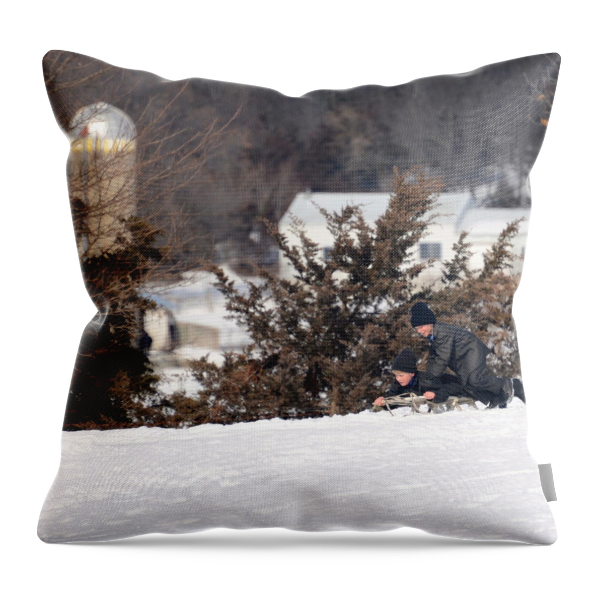 Sledding Throw Pillow featuring the photograph School's Out by Linda Mishler