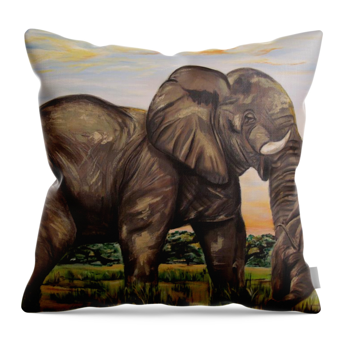 Mother Elephant Throw Pillow featuring the painting Scolding mother by Sunel De Lange