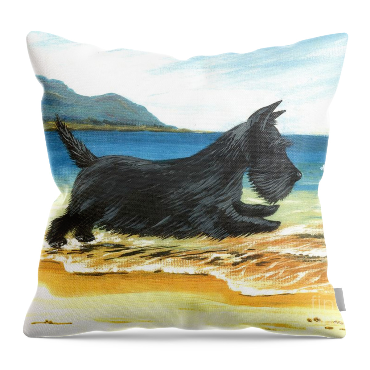 Painting Throw Pillow featuring the painting Scottie At Play by Margaryta Yermolayeva