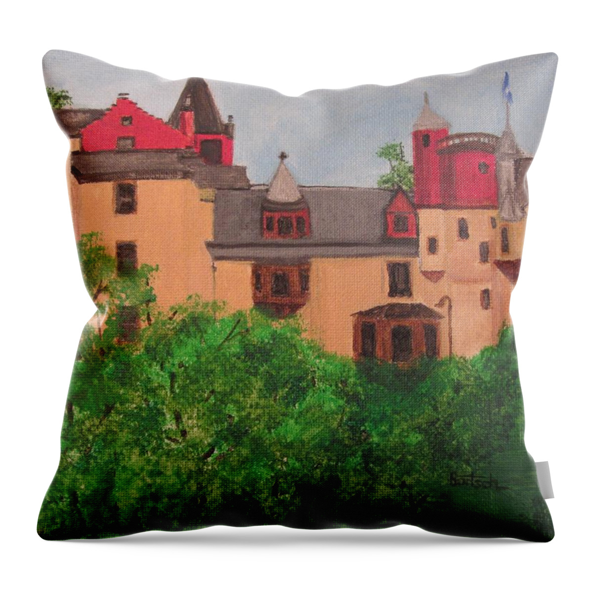 Scotland Throw Pillow featuring the painting Scottish Castle by David Bartsch
