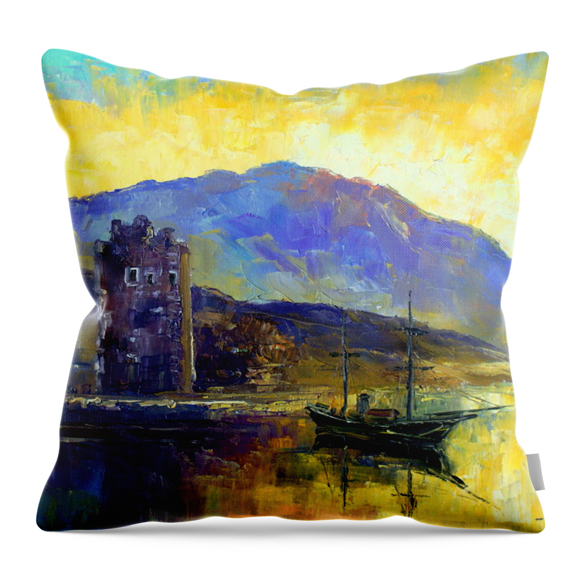 Harbour Throw Pillow featuring the painting Scottish impression by Luke Karcz