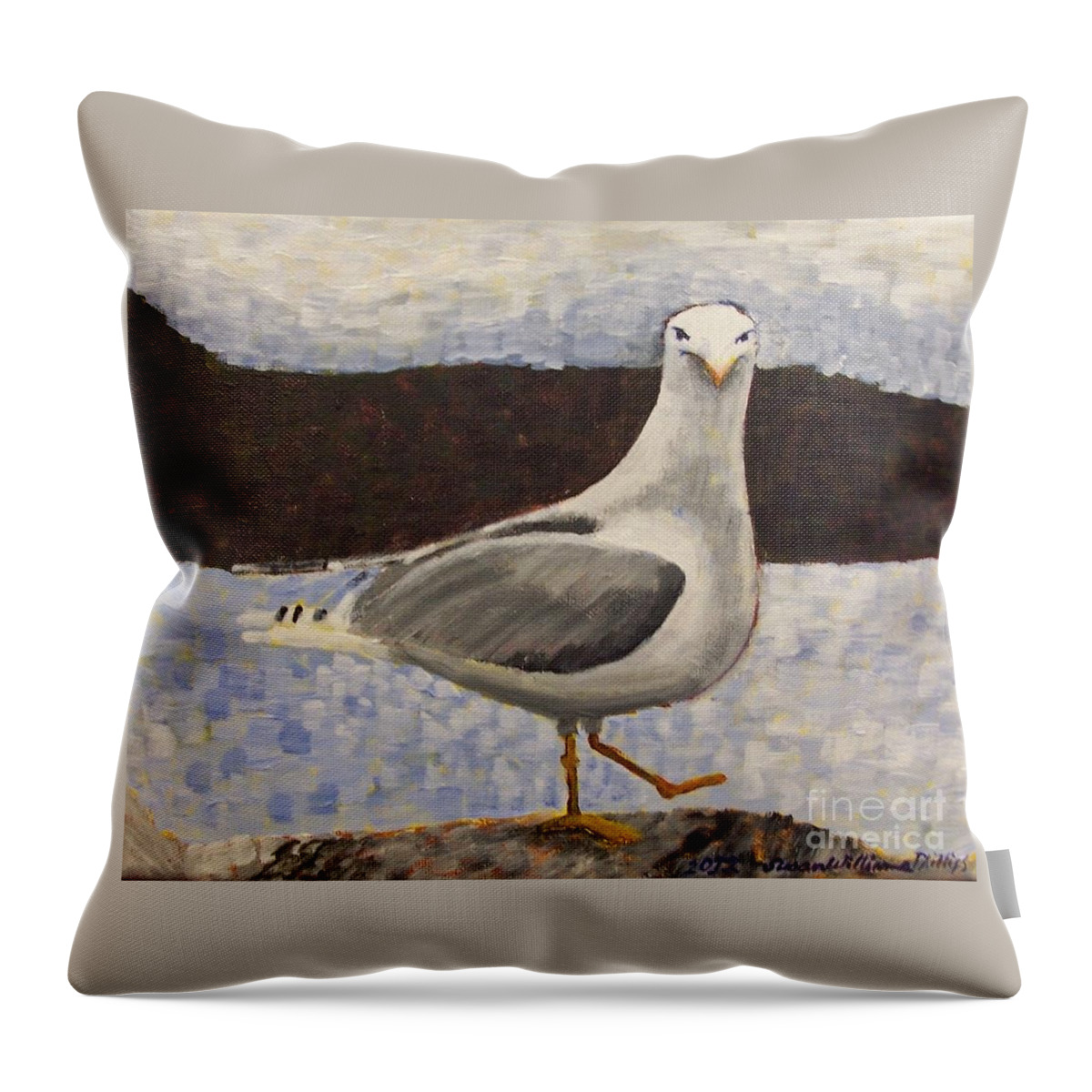 Bird Throw Pillow featuring the painting Scottish Seagull by Susan Williams
